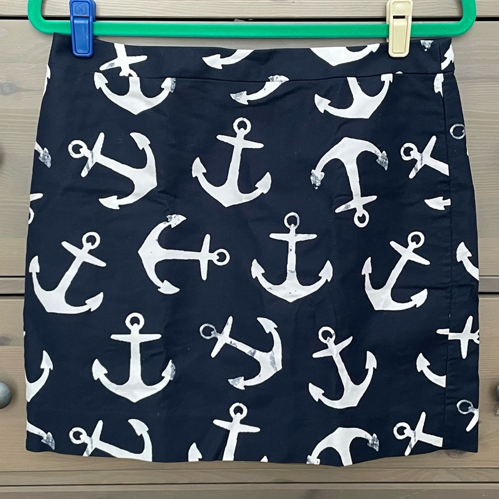 J.Crew Navy/White Anchor Print Stretch A-Line Skirt Size 10